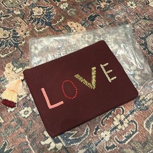 Stella & Dot Embroidered Burgundy Love Pouch
